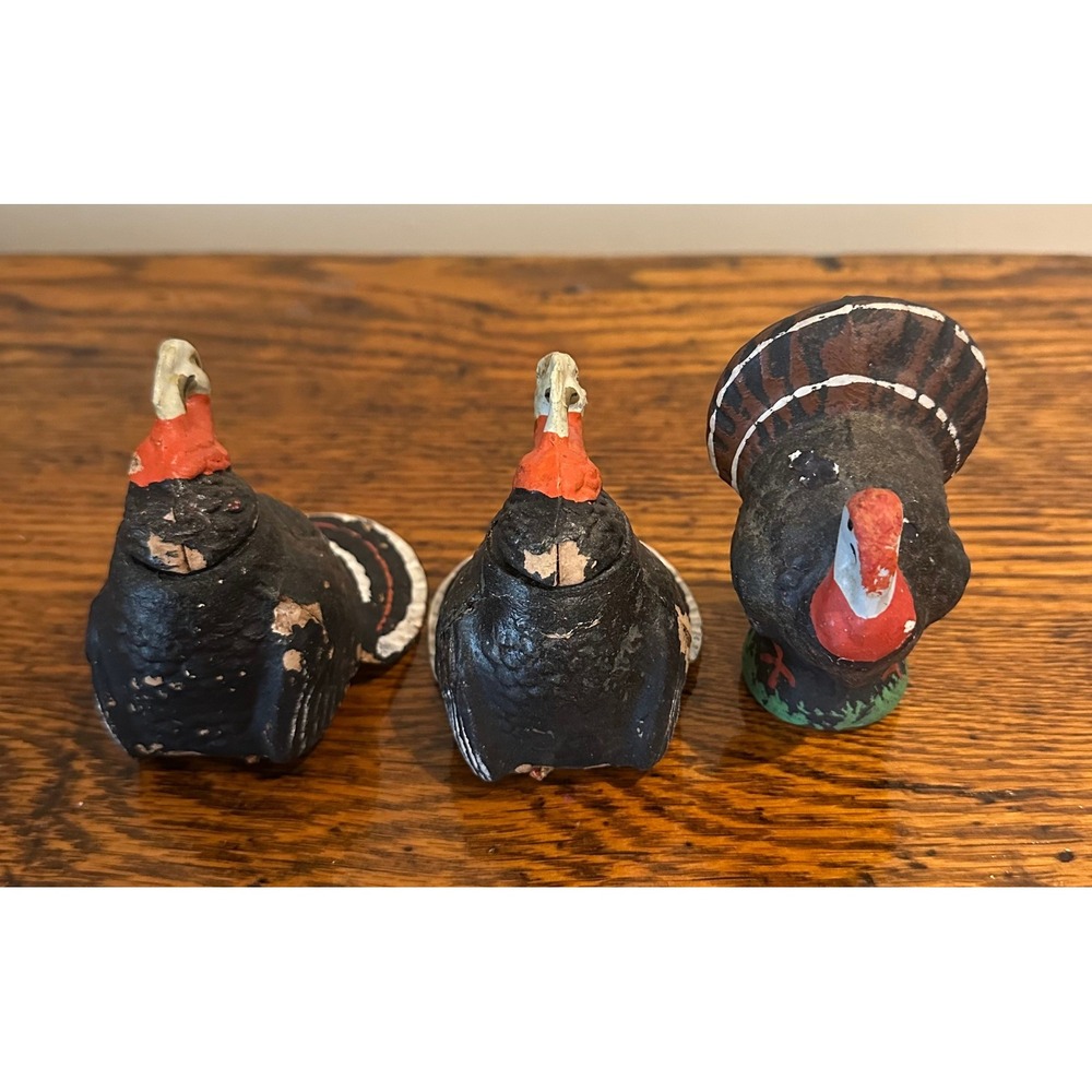 German Paper Mache Turkey Candy Containers Figurines Set of 3 Thanksgiving Decor